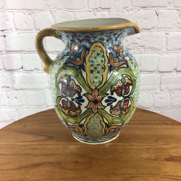 Vintage Hand Painted Mexican Traveler Water Pitcher Artist Signed T. De La Reyna - Picture 2 of 8
